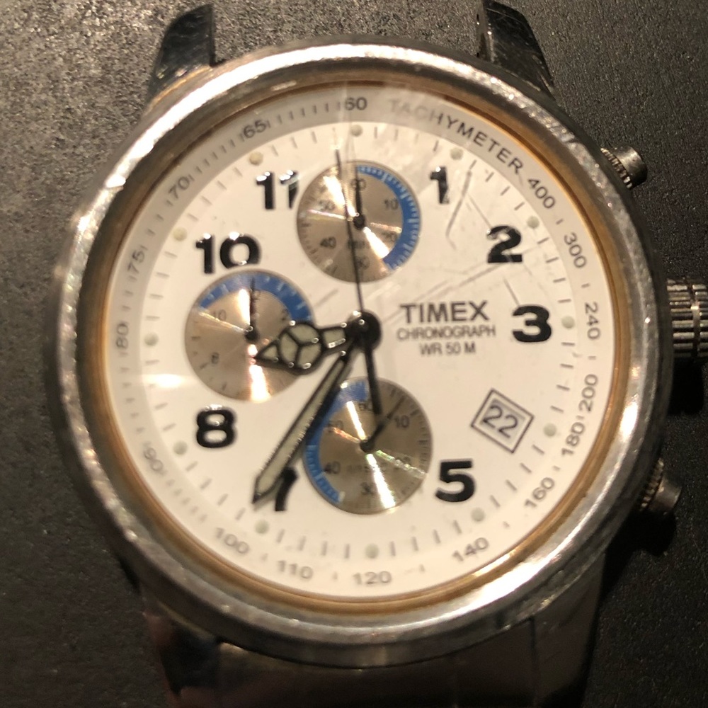 Timex chronograph wr 50m watch.  Model sr927 cell. Men’s watch w/stainless back